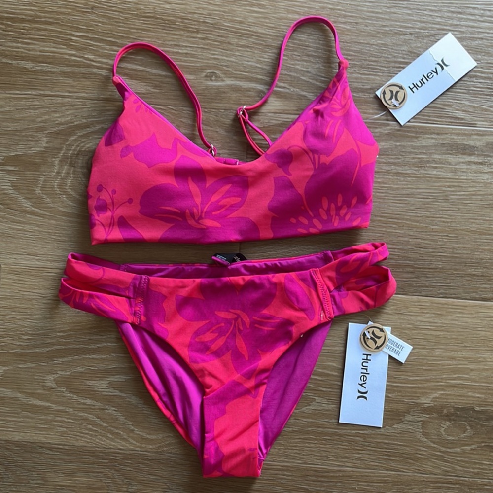 Hurley Knock Out Tab Bralette and Hipster Bikini Set